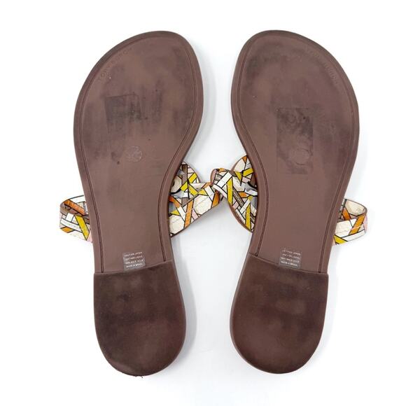 TORY BURCH Welt Pink Yellow Geometric Print Leather Miller Sandal Size 8.5 - Picture 10 of 11